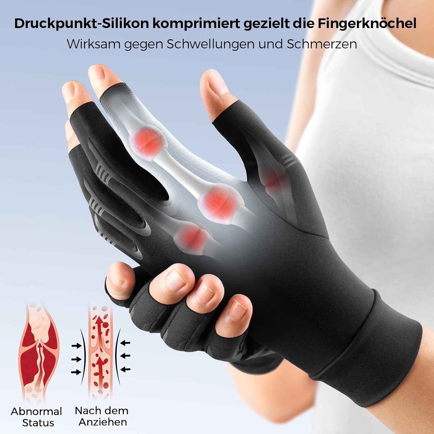 image:imageFREETOO Arthrose Handschuhe Damen Herren Fingerlose KompressionshandschuheSchwarz