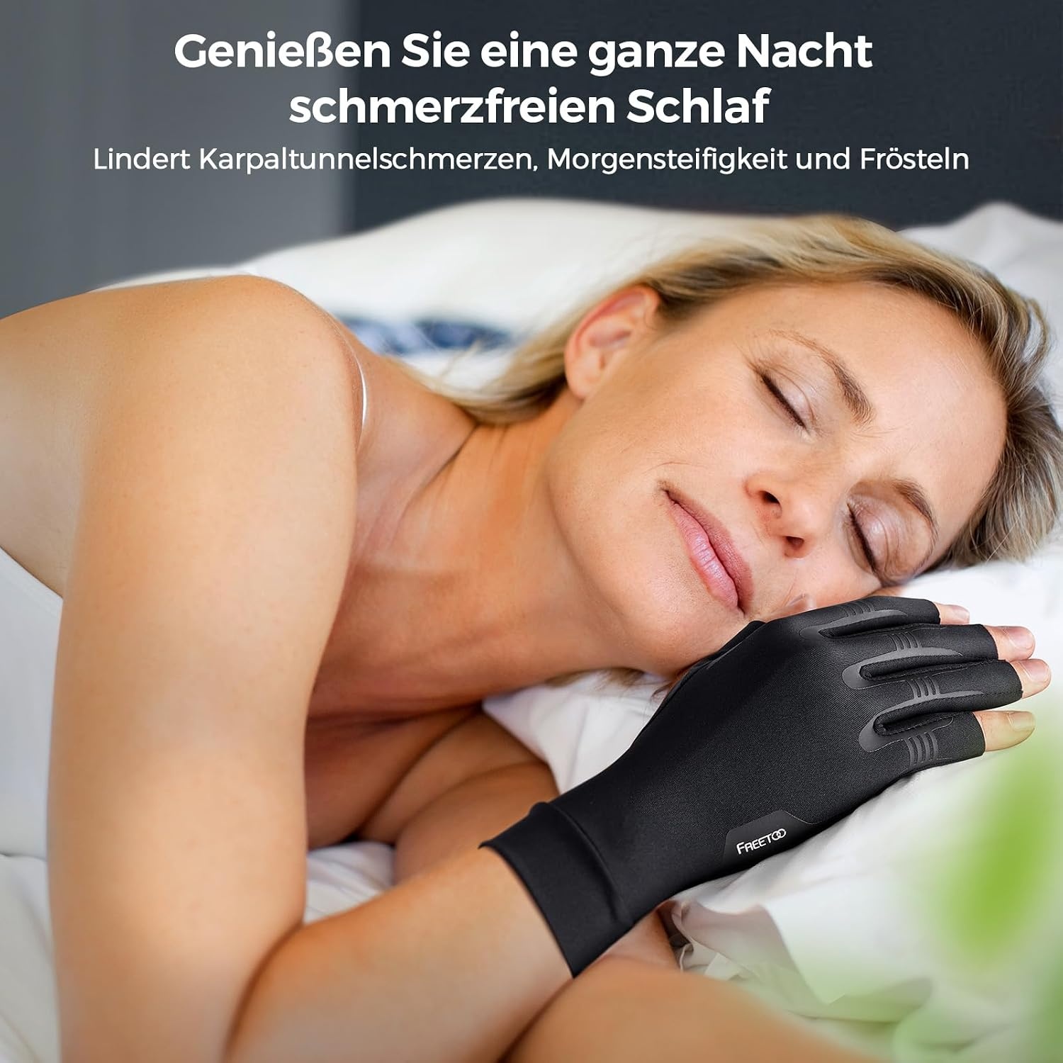 image:imageFREETOO Arthrose Handschuhe Damen Herren Fingerlose KompressionshandschuheSchwarz