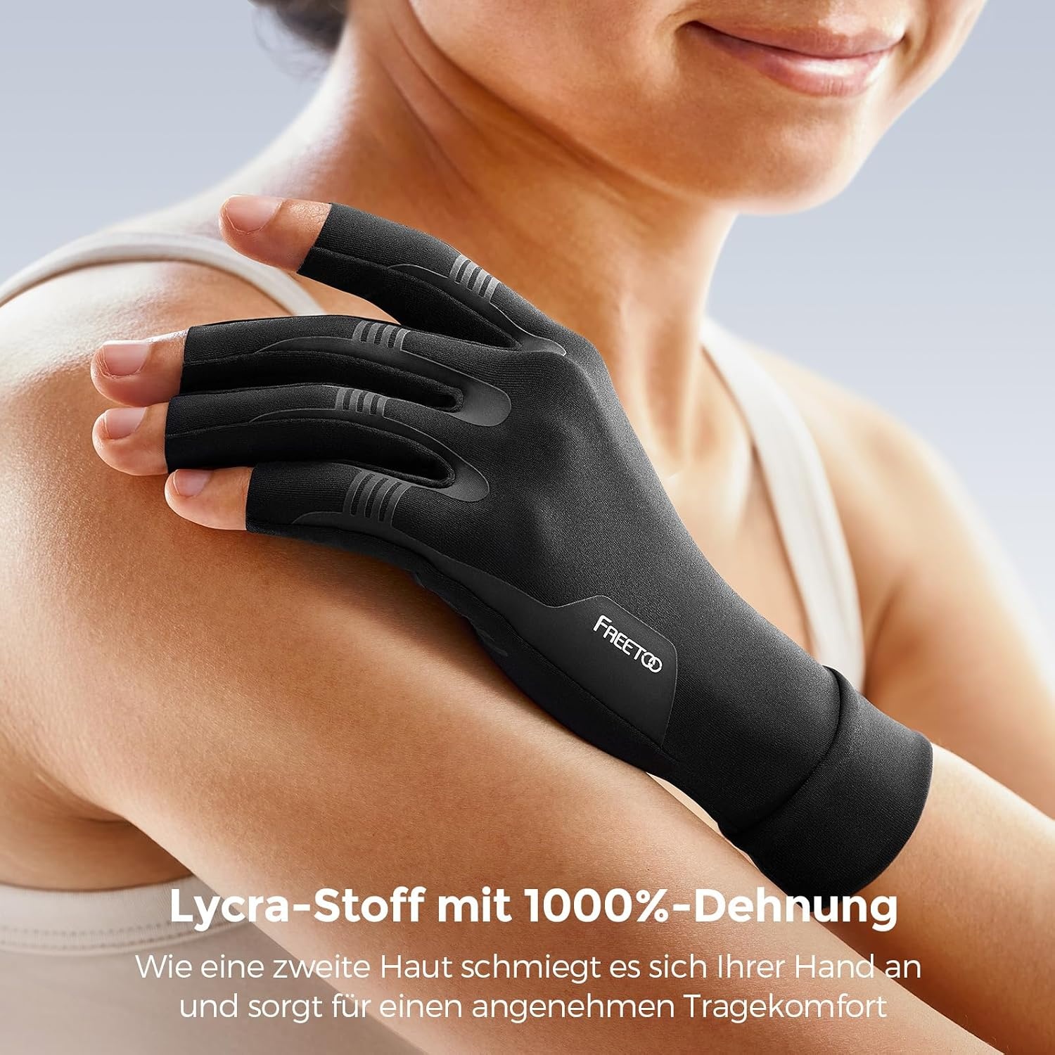image:imageFREETOO Arthrose Handschuhe Damen Herren Fingerlose KompressionshandschuheSchwarz