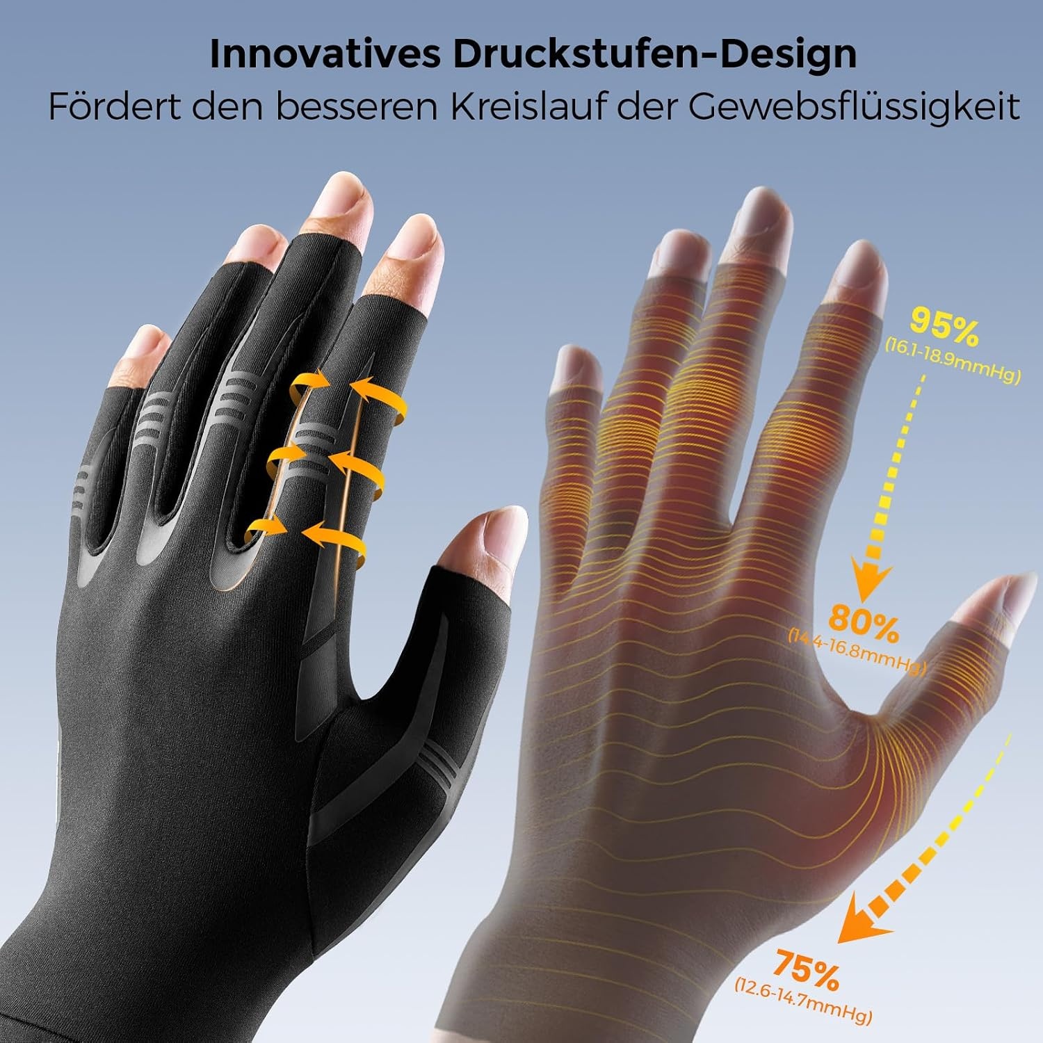 image:imageFREETOO Arthrose Handschuhe Damen Herren Fingerlose KompressionshandschuheSchwarz