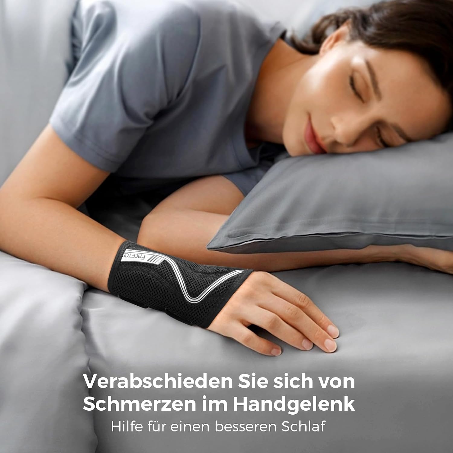 image:imageFREETOO FlexibelLeicht Handgelenkschiene fur Karpaltunnel HandschieneGrauLinke Hand