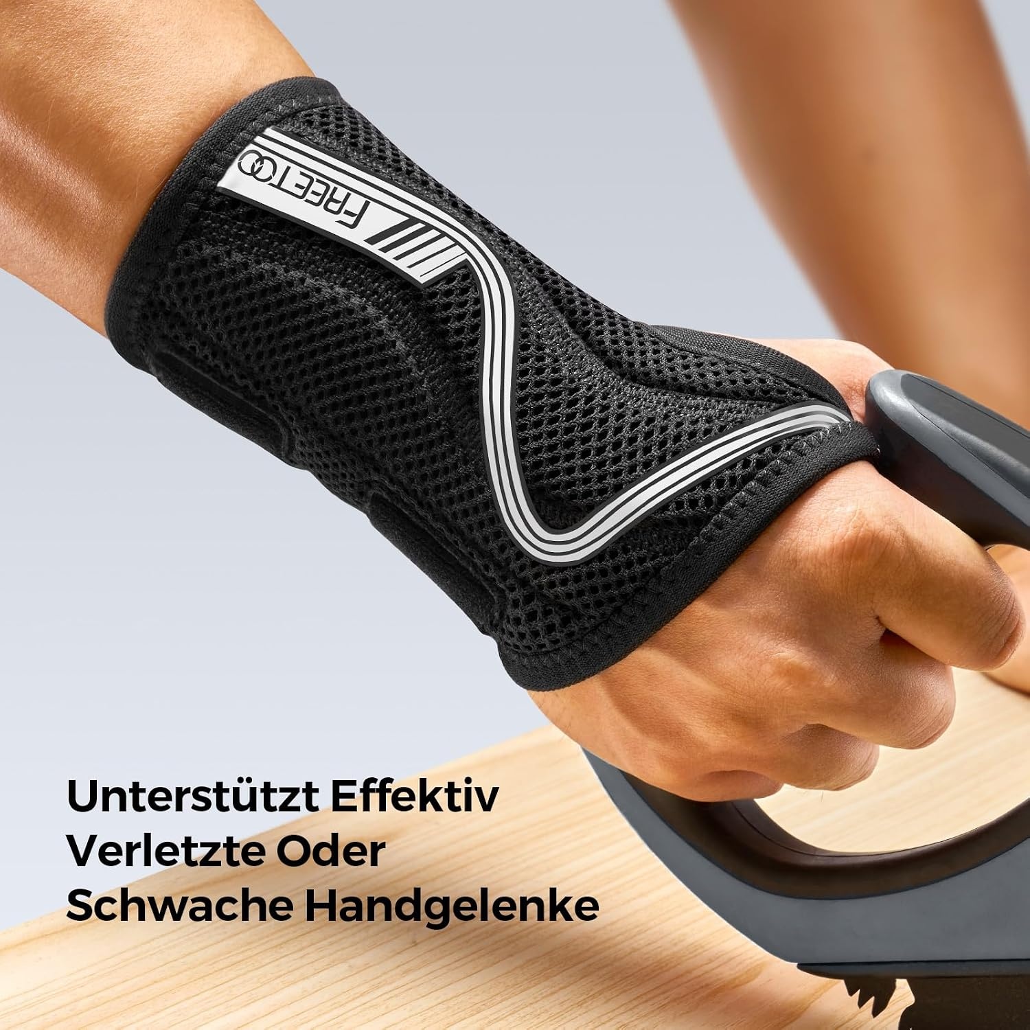 image:imageFREETOO FlexibelLeicht Handgelenkschiene fur Karpaltunnel HandschieneGrauRechte Hand