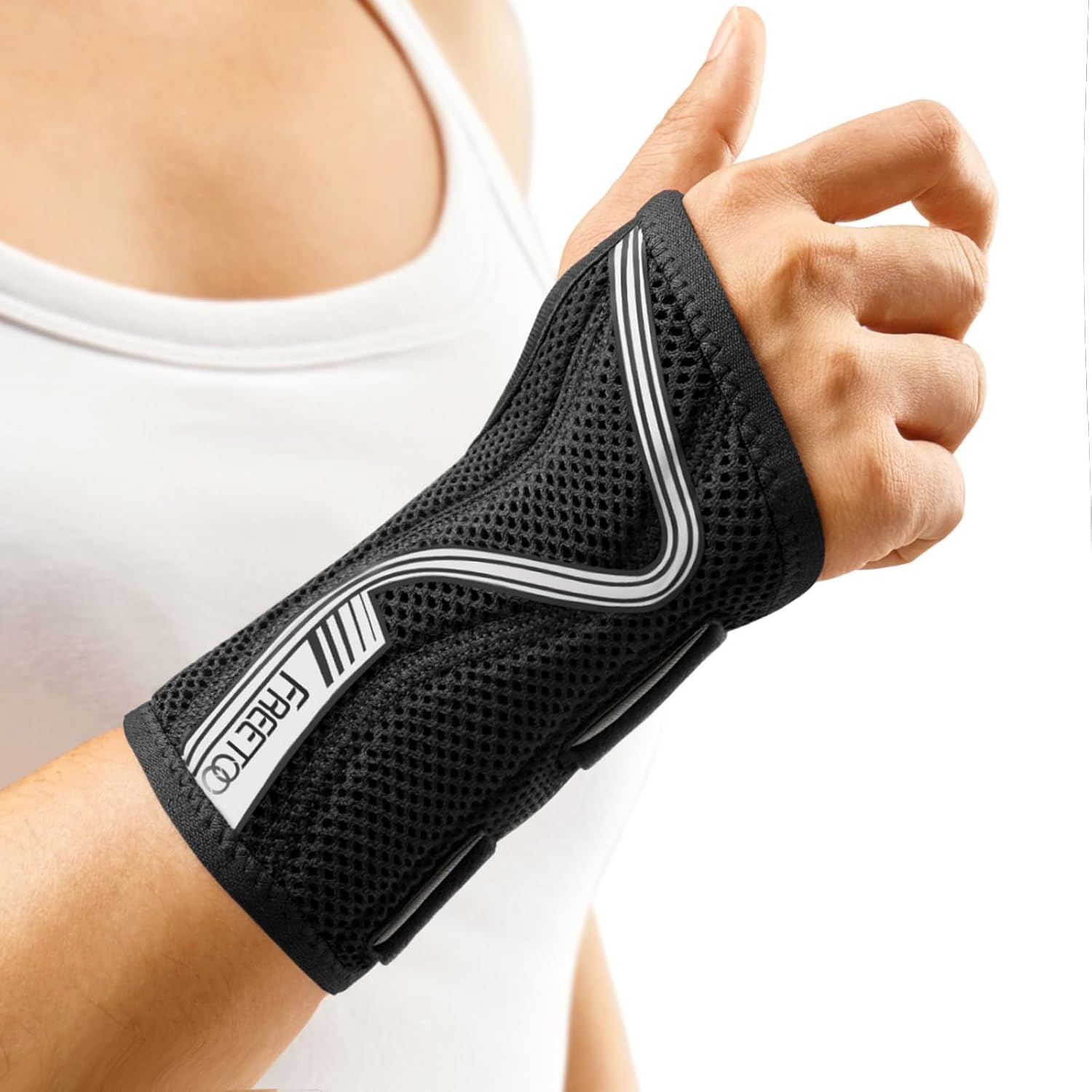 image:imageFREETOO FlexibelLeicht Handgelenkschiene fur Karpaltunnel HandschieneGrauRechte Hand