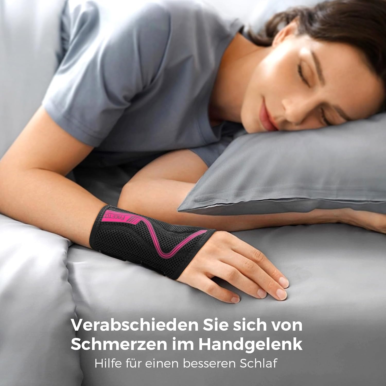 image:imageFREETOO FlexibelLeicht Handgelenkschiene fur Karpaltunnel HandschieneRosenrotLinke Hand