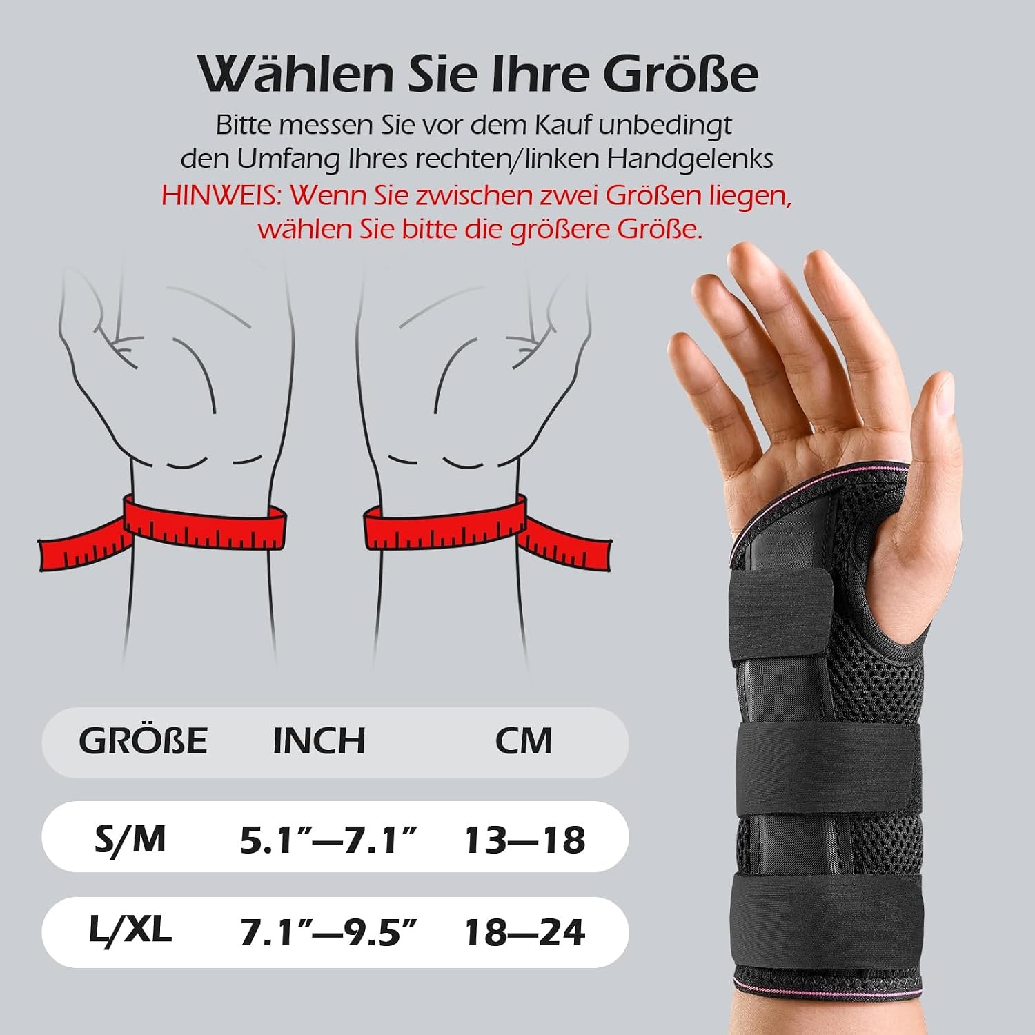 image:imageFREETOO Handgelenk Bandagen Karpaltunnel Damen Herren Lang Orthopdische Handgelenksttze Rechts fr Nacht Tags Atmungsaktiv Handgelenkschiene bei Sehnenscheidenentzndung Verstauchung ArthroseLinke HandRosenrot