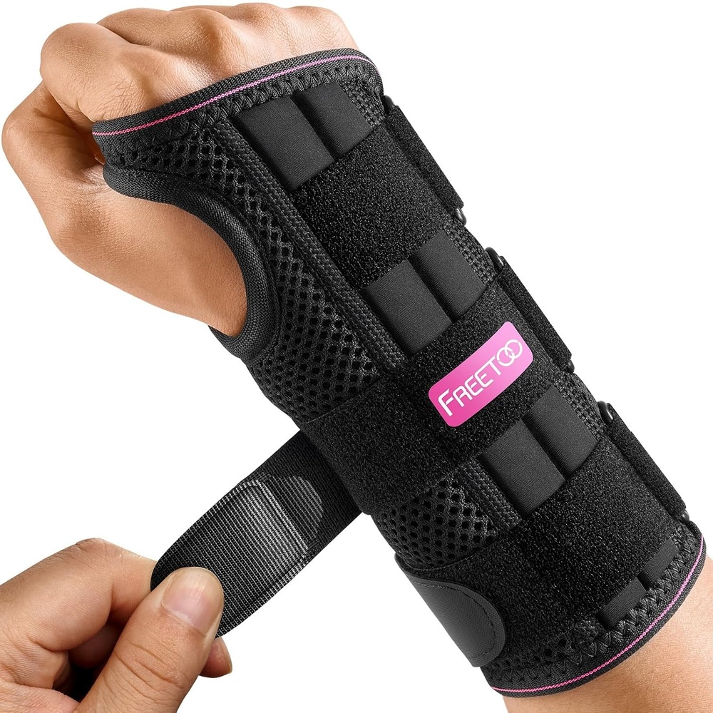 image:imageFREETOO Handgelenk Bandagen Karpaltunnel Damen Herren Lang Orthopdische Handgelenksttze Rechts fr Nacht Tags Atmungsaktiv Handgelenkschiene bei Sehnenscheidenentzndung Verstauchung ArthroseRechte HandRosenrot