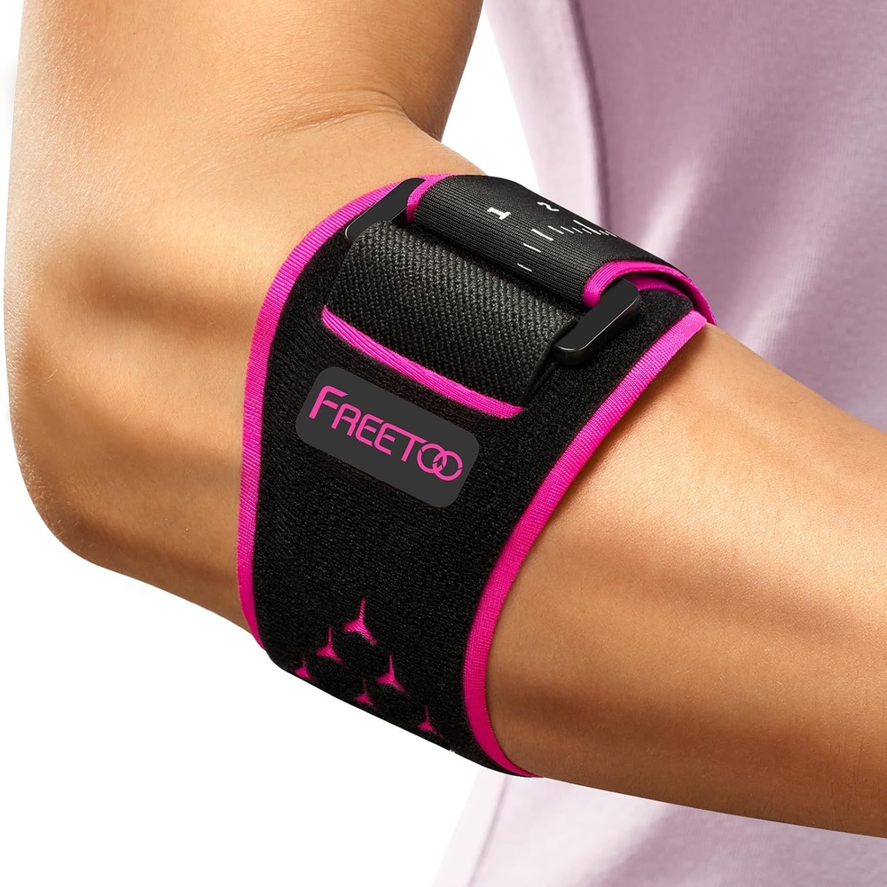 image:imageFREETOO Leichte Ellenbogenbandage Tennisarm Bandage Ellenbogen Bandagen Herren und Damen fr Kraftsport im Gym Ellbogen Bandage bei Epicondylitis Golferarm Bandage fr Rechts und LinksSchwarzPink