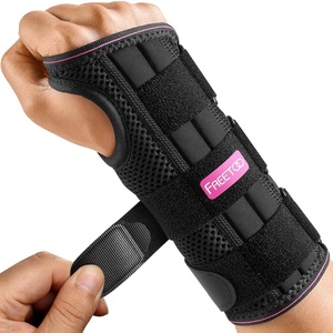 FREETOO Handgelenk Bandagen Karpaltunnel Damen Herren, Lang Orthopädische Handgelenkstütze Rechts für Nacht Tags, Atmungsaktiv Handgelenkschiene bei Sehnenscheidenentzündung, Verstauchung, Arthrose(Rechte Hand(Rosenrot))